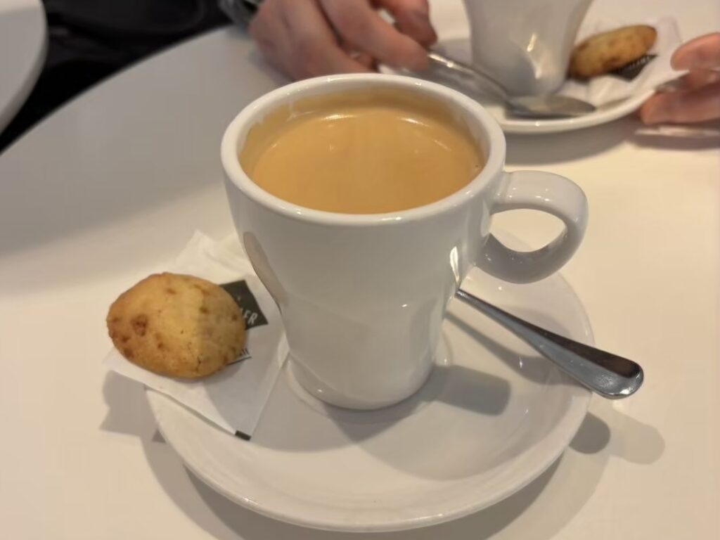 クッキが横に添えられたカプチーノ。
